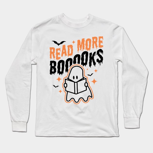 Read More Books Halloween Cute Ghost Boo Librarian Teacher Long Sleeve T-Shirt by OrangeMonkeyArt